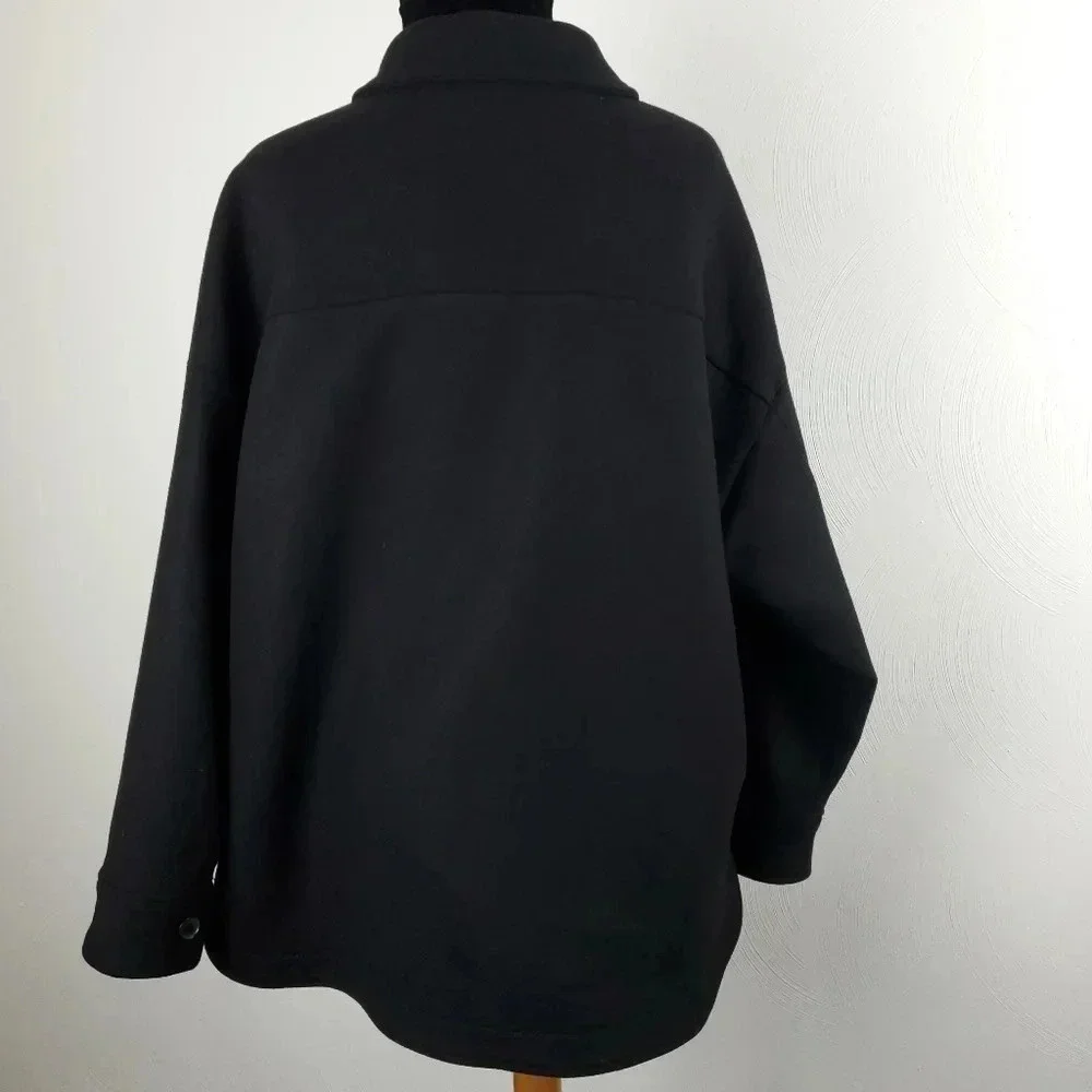 Zara Manteco Wool Black Oversized Shacket Size L